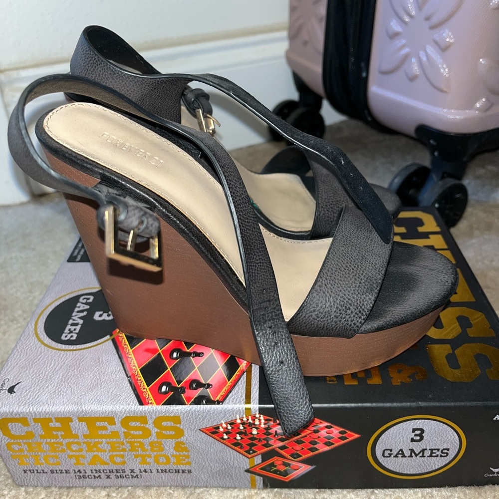 Black and Brown Wedge Sandals